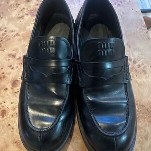 Miu Miu Black Leather Penny Loafers
